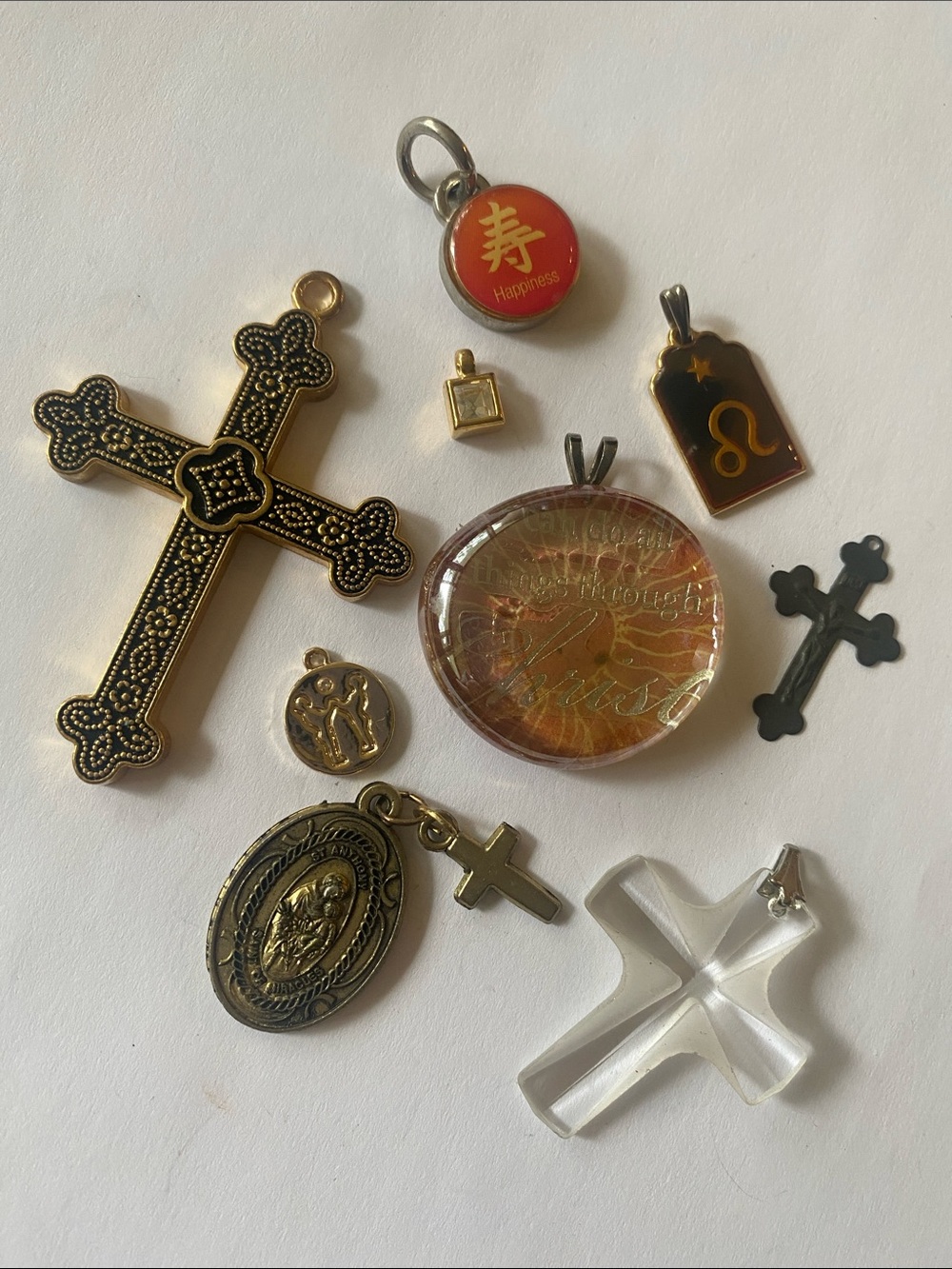 Assorted Gold and Clear Cross Pendant Collection - No Brand